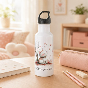 Personalisiertes süßes Kätzchen mit Herzen Edelstahlflasche