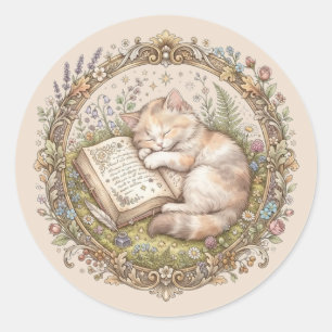 Personalisiertes süßes Katzen-Exlibris Runder Aufkleber