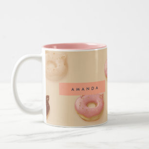 Personalisiertes süßes Katzenohr-Donuts-Muster Zweifarbige Tasse