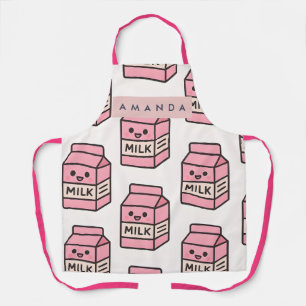 Personalisiertes süßes Kawaii rosa Milchverpackung Schürze