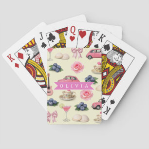 Personalisiertes Süßes Koketten-Rosa Cocktailband Spielkarten