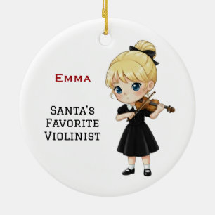 Personalisiertes süßes Mädchen spielt Violine  Keramik Ornament