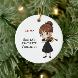 Personalisiertes süßes Mädchen spielt Violine  Keramik Ornament