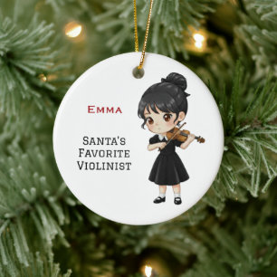 Personalisiertes süßes Mädchen spielt Violine  Keramik Ornament