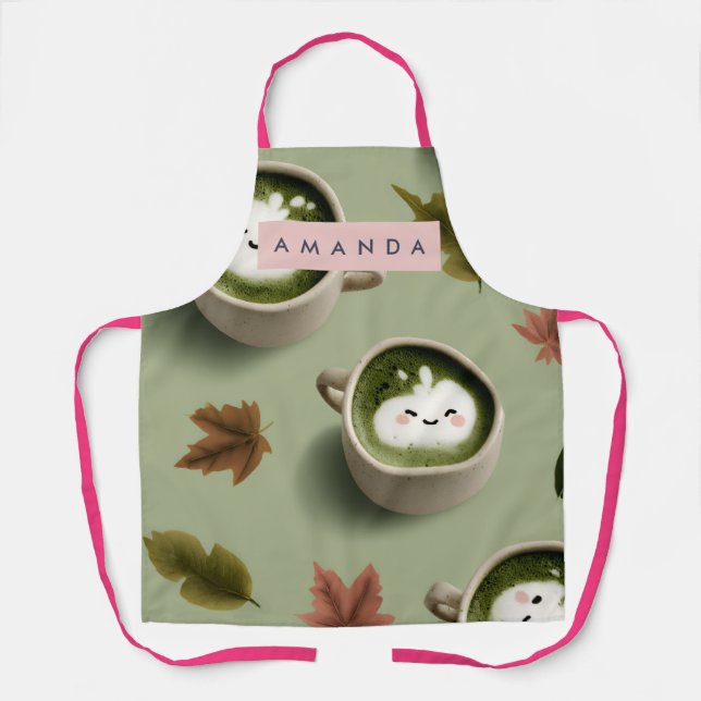 Personalisiertes Süßes Matcha-Latte-Muster Schürze (Vorderseite)