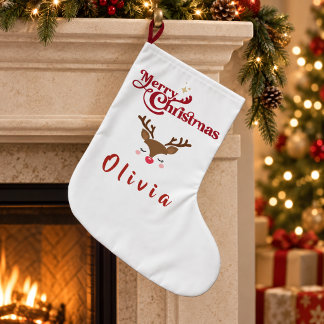 Personalisiertes süßes Rentier Frohe Weihnachten Großer Weihnachtsstrumpf