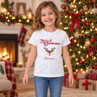Personalisiertes süßes Rentier Frohe Weihnachten T-Shirt