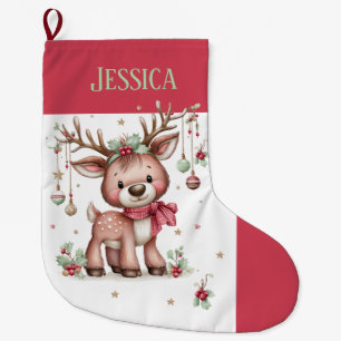 Personalisiertes süßes Rentier Großer Weihnachtsstrumpf