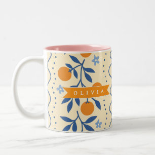 Personalisiertes süßes Retro-Zitrus-Volksmuster Zweifarbige Tasse