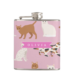 Personalisiertes süßes rosa Katzenmuster-Geschenk  Flachmann