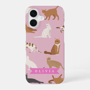 Personalisiertes süßes rosa Katzenmuster-Geschenk iPhone 16 Hülle
