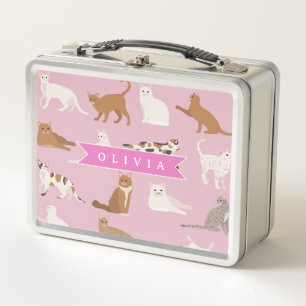Personalisiertes süßes rosa Katzenmuster Geschenk  Metall Brotdose