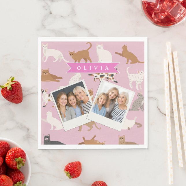 Personalisiertes süßes rosa Katzenmuster-Geschenk  Serviette (Beispiel)