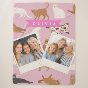 Personalisiertes süßes rosa Katzenmuster-Geschenk Sherpadecke