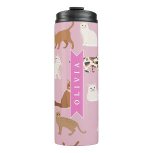 Personalisiertes süßes rosa Katzenmuster Geschenk  Thermosbecher