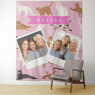 Personalisiertes süßes rosa Katzenmuster-Geschenk Wandteppich