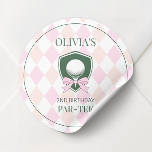 Personalisiertes Süßes Rosa Mädchen Golf 2. Geburt Runder Aufkleber