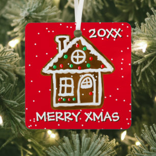 Personalisiertes süßes Weihnachts-Ginger-Haus-Plät Ornament Aus Metall