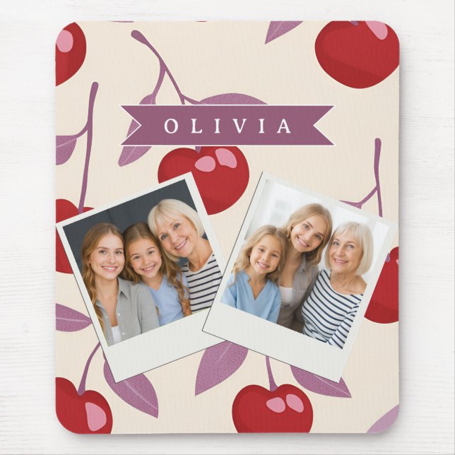 Personalisiertes Süßkirchen-Muster Süß Mädchen Ret Mousepad (Vorne)