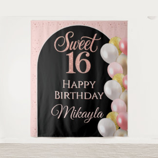 Personalisiertes Sweet 16 Geburtstagsbanner Wandteppich