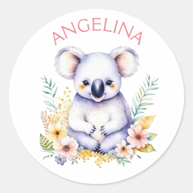 Personalisiertes Sweet Koala Bear Baby Kinderzimme Runder Aufkleber (Vorderseite)