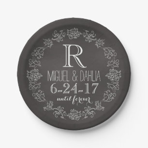 Personalisiertes Tafel-Monogramm-Hochzeits-Datum Pappteller