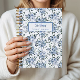 Personalisiertes Tagebuch Notizbuch Blaue Blumen