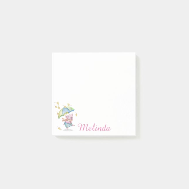 Personalisiertes Tanzen Herbst Piggie & Umbrella Post-it Klebezettel (Vorderseite)