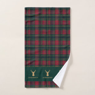 Personalisiertes Tartan Karo-Hirsch-Weihnachtsfami Handtuch