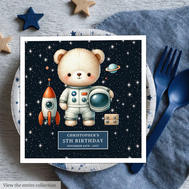 Personalisiertes Teddy Astronaut Napkins Boys Part Serviette (Personalized Teddy Astronaut Napkins for Boys Party)