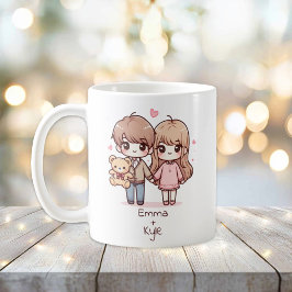 Personalisiertes Teddy-Bären-Paar im Chibi-Stil Kaffeetasse