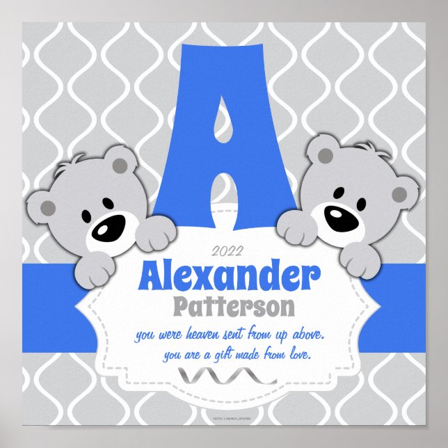 Personalisiertes Teddy Bear Kinderzimmer Room Poster (Vorne)