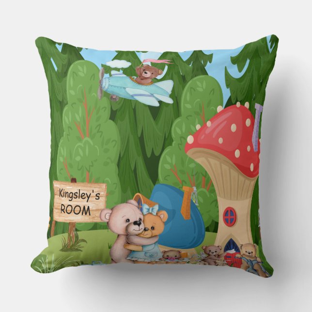 Personalisiertes Teddy Bear Picnic Village Kissen (Vorderseite)