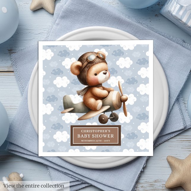Personalisiertes Teddy Bear Pilot Baby Dusche Part Serviette (Personalized Teddy Bear Pilot Baby Shower Party Napkins)