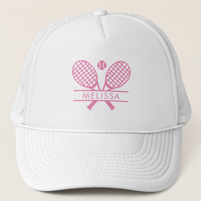 Personalisiertes Tennis-Racket und Ball-Pink-Motif Truckerkappe (Vorderseite)