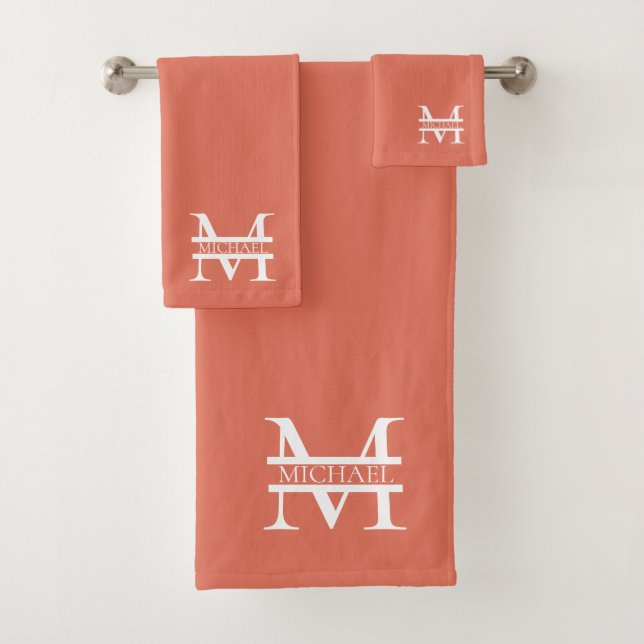 Personalisiertes Terracotta Monogramm und Name Badhandtuch Set (Insitu)