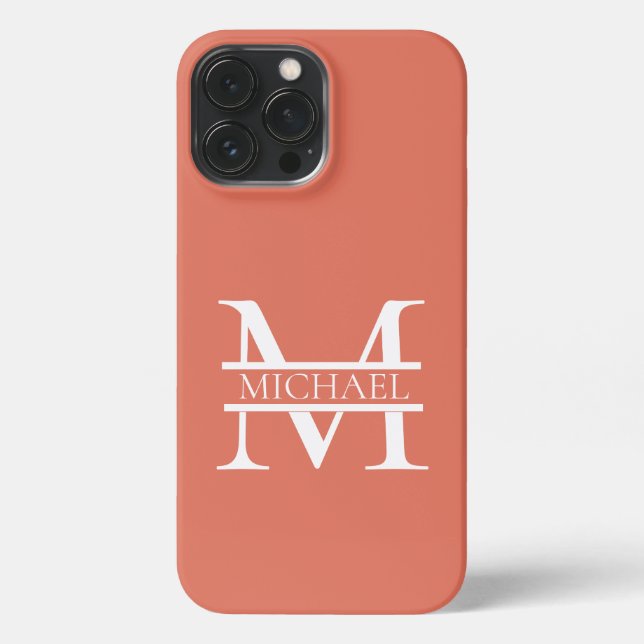 Personalisiertes Terracotta Monogramm und Name iPhone 13 Pro Max Hülle (Rückseite)