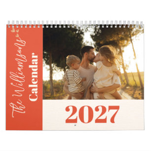 Personalisiertes Terrakotta-Boho-Script-Familienfo Kalender