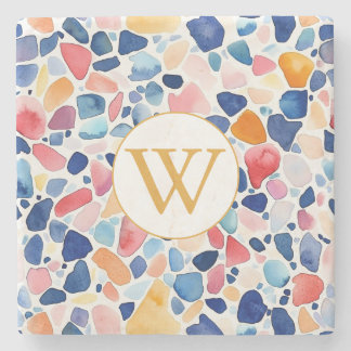 Personalisiertes Terrazzo-Monogramm - Bunt Steinuntersetzer