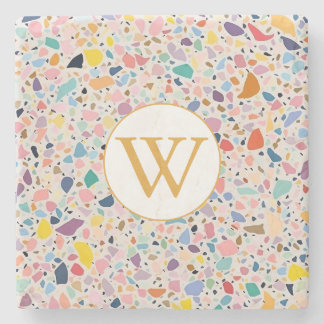 Personalisiertes Terrazzo Pastell Farbige Monogram Steinuntersetzer