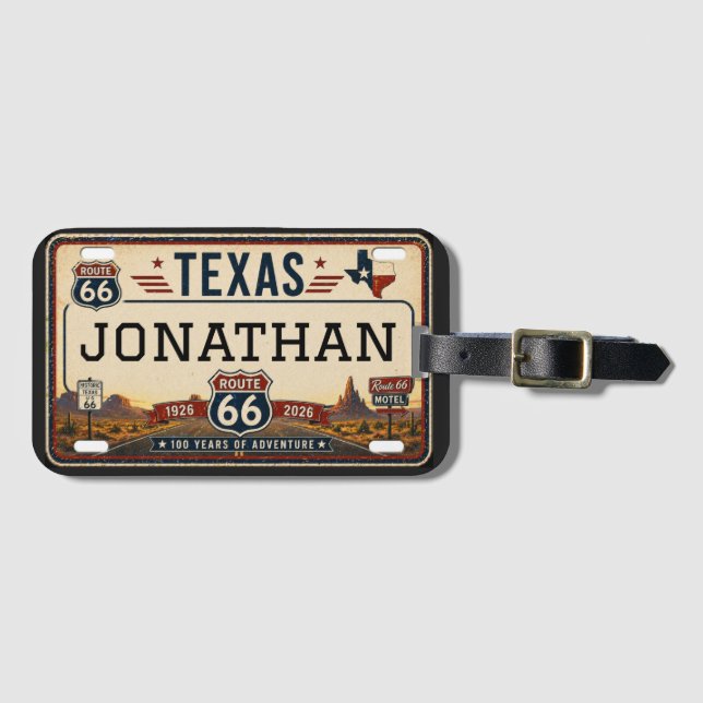 Personalisiertes Texas Route 66 Design Gepäckanhänger (Vorderseite (Horizontal))