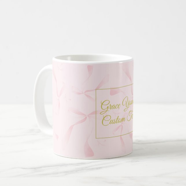 Personalisiertes Text-Rosaband-Muster-Design Kaffeetasse (Vorderseite Links)