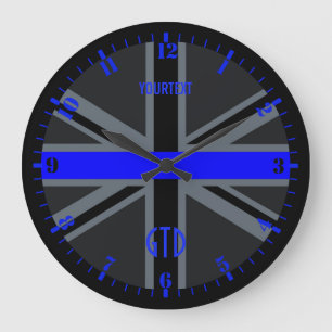 Personalisiertes Thin Blue Line Zifferblatt Union  Große Wanduhr
