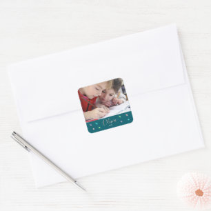 Personalisiertes tiefes Türkis-Foto-Name- und Datu Quadratischer Aufkleber