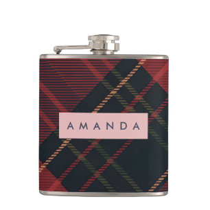Personalisiertes Tiefrotes und Schwarzes Tartan Ka Flachmann