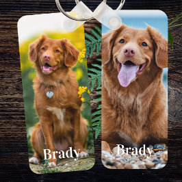 Personalisiertes Tier 2 Foto Name Hund Lover Schlüsselanhänger
