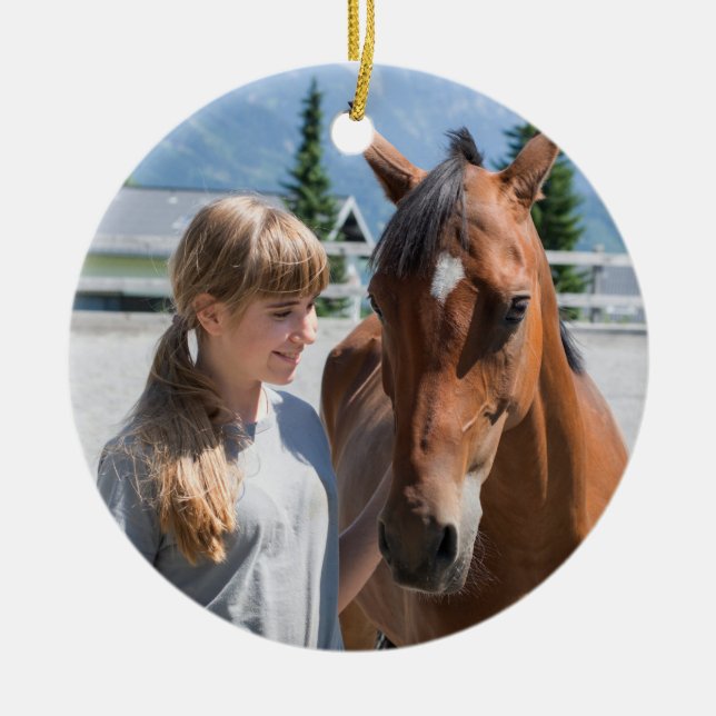 Personalisiertes Tier Bestes Pferd Name und Foto Keramik Ornament (Vorne)