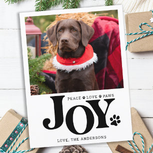 Personalisiertes Tier Foto JOY Paw Print Dog Feiertagspostkarte