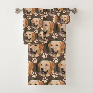 Personalisiertes Tier Foto Muster Dog Brown Badhandtuch Set
