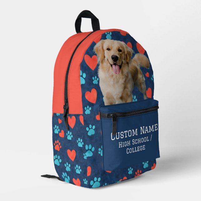Personalisiertes Tier-Foto + Name Benutzerdefinier Bedruckter Rucksack (Rückseitige Ecke links)